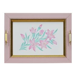 e38 EL İŞÇİLİĞİ PEMBE ÇİÇEK SULUBOYA TEPSİ 36x48 cm - 6223 - 1