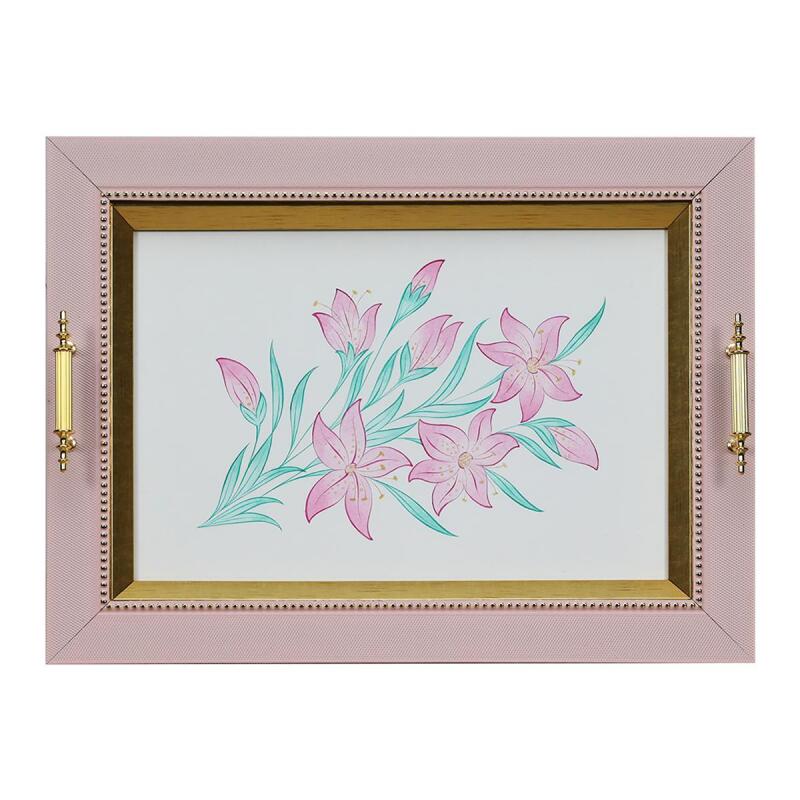 e38 EL İŞÇİLİĞİ PEMBE ÇİÇEK SULUBOYA TEPSİ 36x48 cm - 6223 - 1