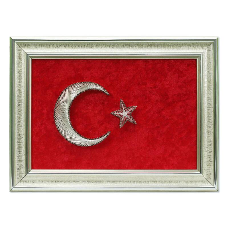 e38 EL İŞÇİLİĞİ TÜRK BAYRAĞI FİLOGRAFİ TABLO 37x27 cm - 6006 - 1