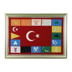 e38 EL İŞÇİLİĞİ TÜRK DEVLETLERİ BAYRAĞI KIRKYAMA TABLO 121 x 88 cm - 6090 - 2