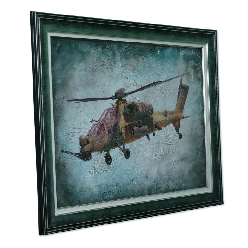 e38 HAND CRAFTED DECORATIVE WALL PAINTING ATAK HELICOPTER 82x63 cm - 6001 - 2