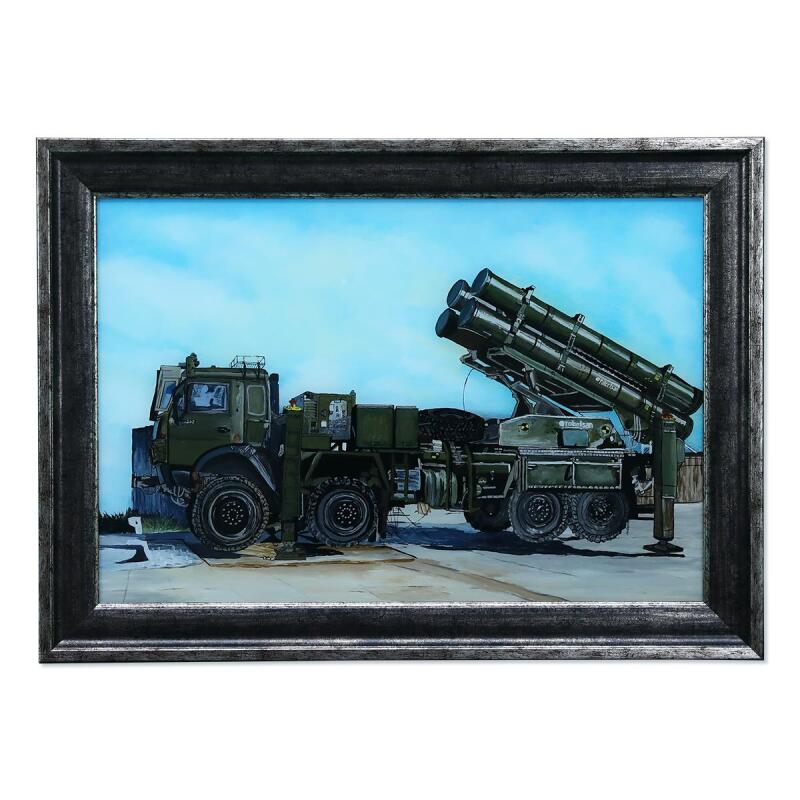 e38 HAND WORKED GLASS PAINTED PAINTING BARBAROS TIGER MISSILE 70x50 - 5999 - 1