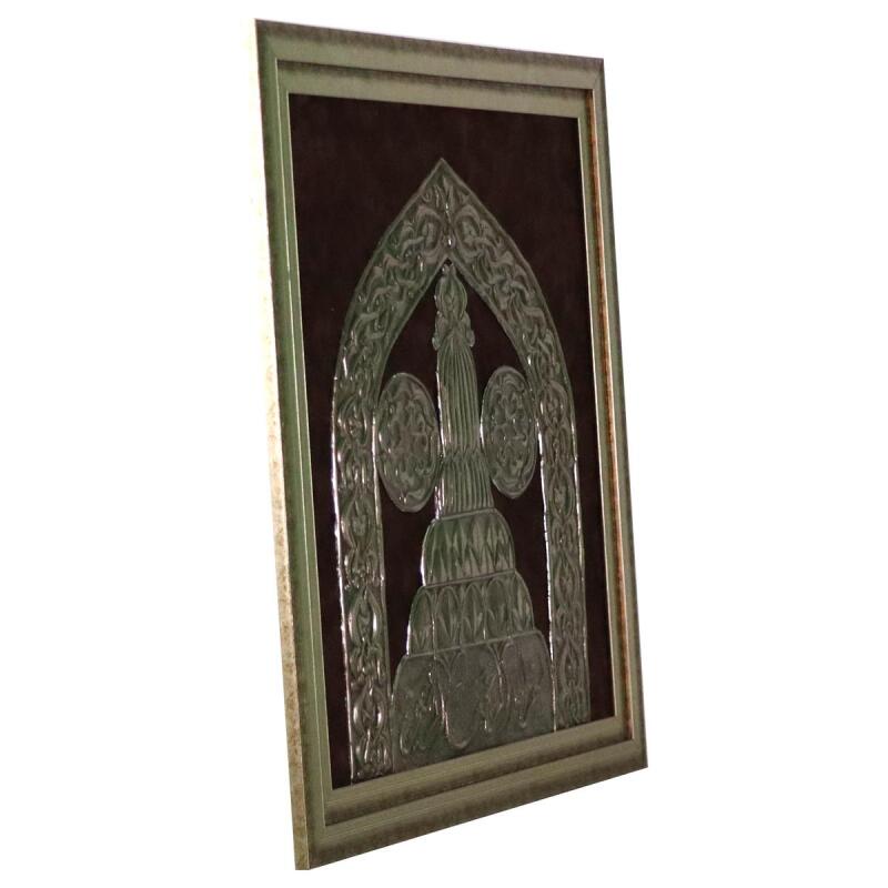 e38 HANDMADE HACIKILIÇ MOSQUE DOOR ALUMINUM FOIL EMBOSSED PAINTING 66 x 68 cm - 5933 - 2