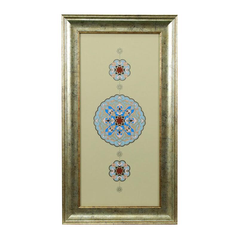 e38 EL İŞÇİLİĞİ RUMİ MOTİFLİ MADALYON TEZHİP TABLO 60*33 cm- 5595 - 1